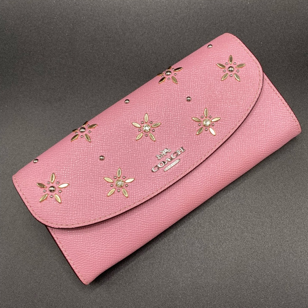 Coach RARE Slim Envelope Wallet with Studs in Tulip